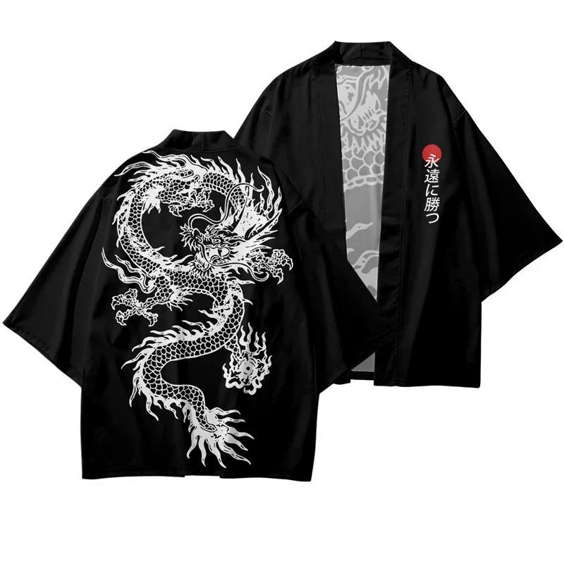 Traditional Samurai Kimono Men Japanese Anime Dragon Print Cosplay Haori Female  Cardigan Yukata Shirt Summer Robe