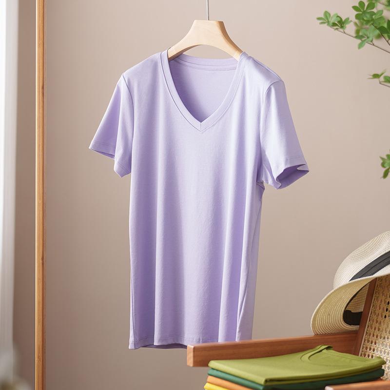 Rundhals Kurzarm Damen Sommer Neueste Trendige Vielseitiges und Bequemes T-Shirt Langgewaschenes Baumwoll Oberteil Ohne Verformung