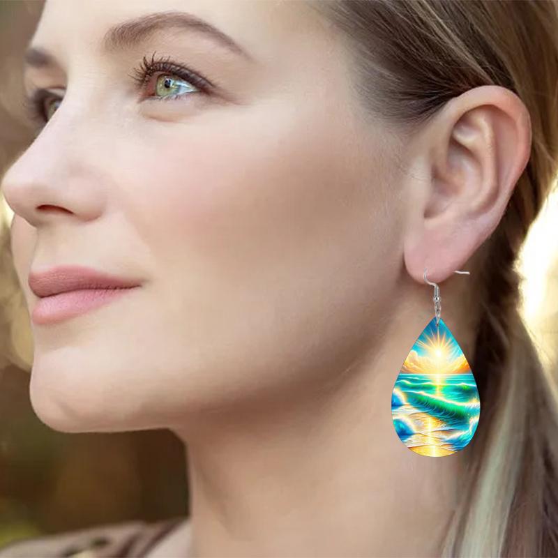 2 Pairs Ocean Style Seaside Beach Sunshine Teardrop Leather Earrings Holiday Gifts for Friends Fashion Accessories Elegant Earrings