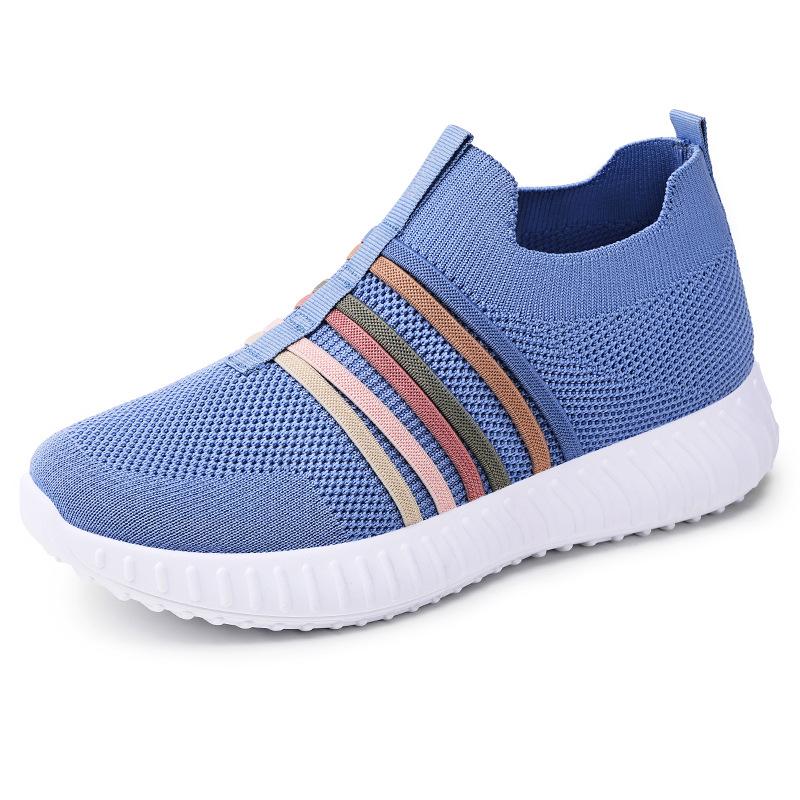 Women's Versatile Plus Size Slip-on Breathable Mesh Flyknit Shoes - Fashionable Spring Style Casual Footwear for Mothers