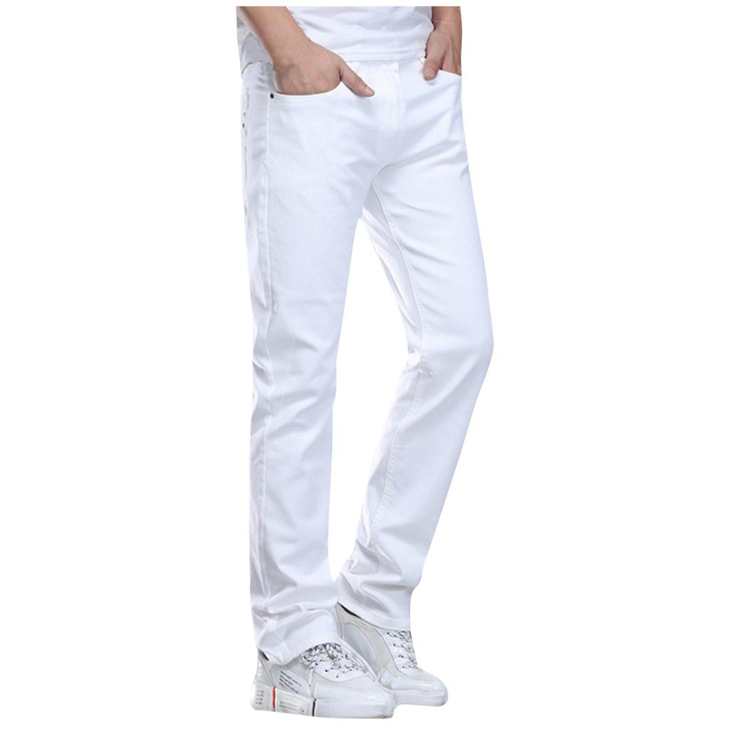 Fashion Men's Casual High Waisted Solid Color Ripped Jeans Pants