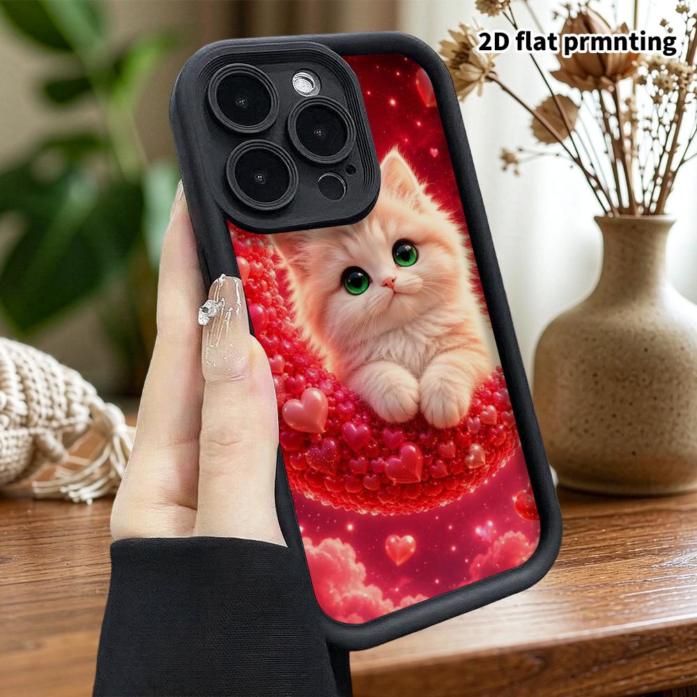 Phone case: 2D flat, suitable for iPhone 18 17 16 15 14 13 Pro protective case, creamy white kitten, perfect holiday gift for Christmas and Halloween
