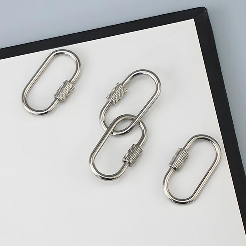 304 Stainless Steel Oval Screw Locking Carabiner Key Ring Keychain Mini Water Bottle Backpack Buckle Lightweight Hanging Buckle