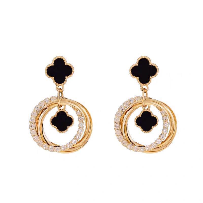925 Silver Four-Leaf Clover Star Earrings, Korean Style, Slim Design for Women