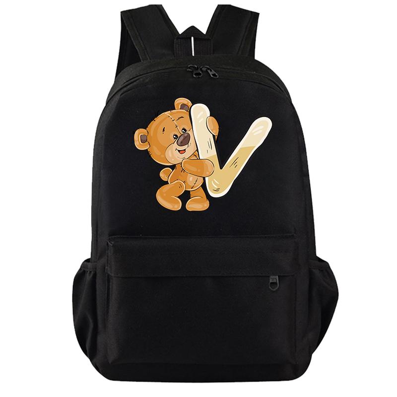 Cartoon Little Bear 26 Englische Buchstaben Rucksack Teenager Schultasche für Mädchen Jungen Rucksack Große Kapazität Büchertasche für Kindergeschenke