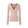 Spicy V-neck Pearl Hollow Long Sleeve Knit T-shirt - Women's Autumn Winter Slim Fit Base Layer