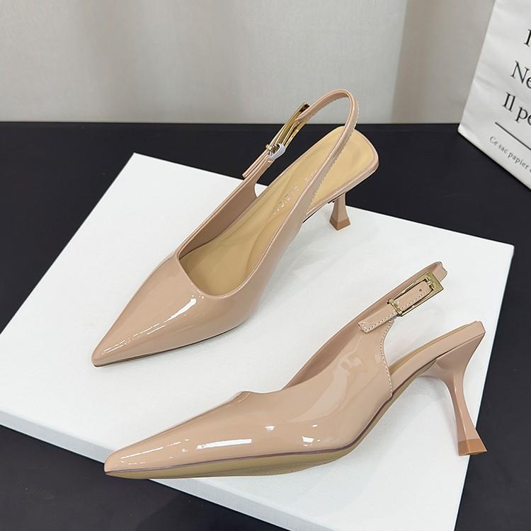 Nude High Heels Summer Women's Stiletto 2025 New Patent Leather Pointed Single Shoes with Empty Bag Head Sandals Women
