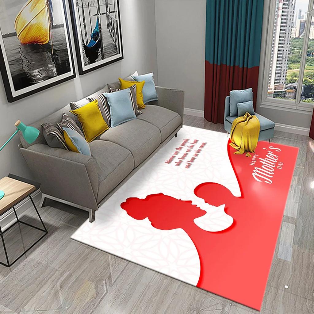 Mother's Day Happy Carpet Romantic Warm Rugs Living Room Bedroom Rug Heart Carpet Baby Girl Soft Play Floor Mat Kitchen Parlor
