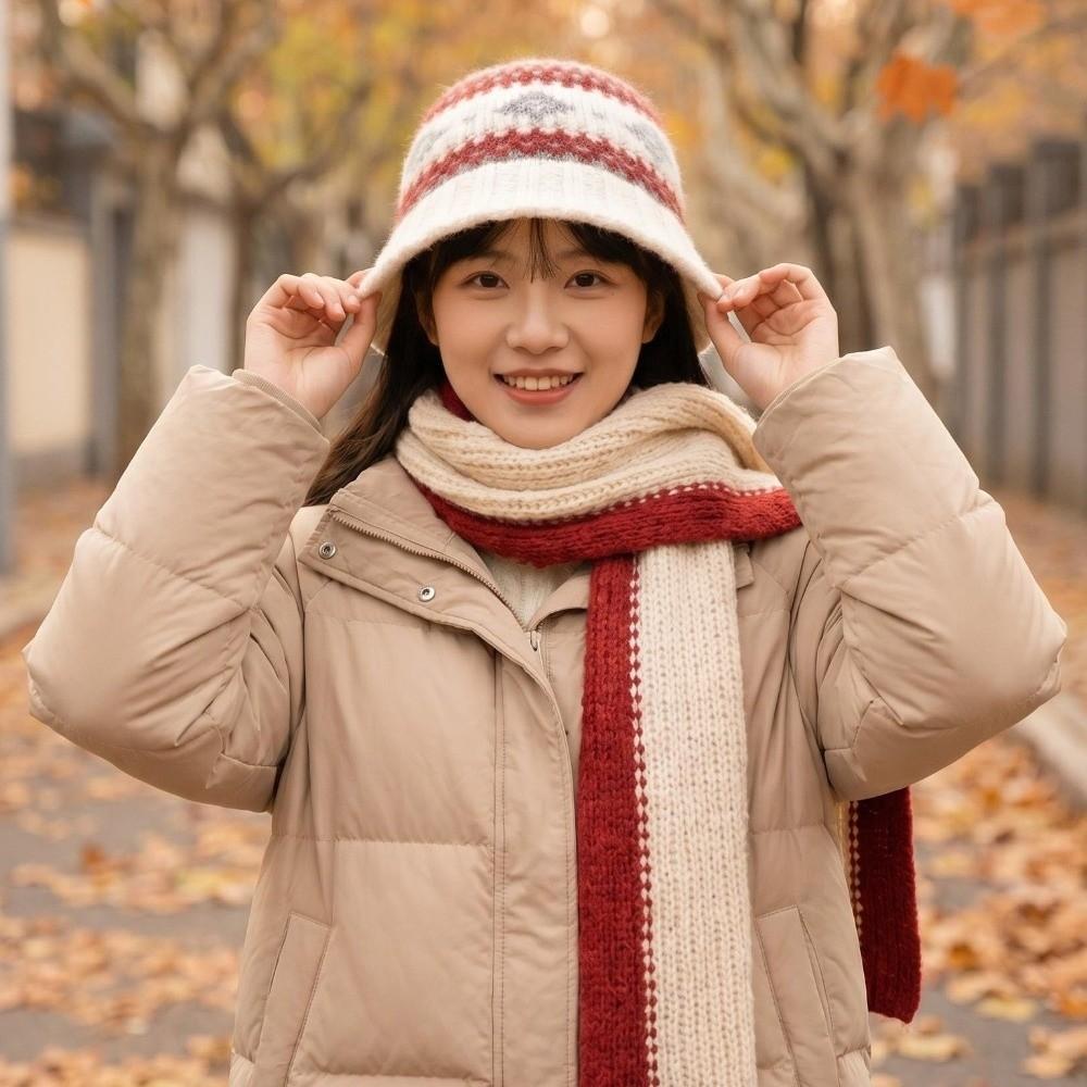 Warm Jacquard Knitted Hat Wool Jacquard Pattern Beanies Cute Knitted Fisherman Hat Winter