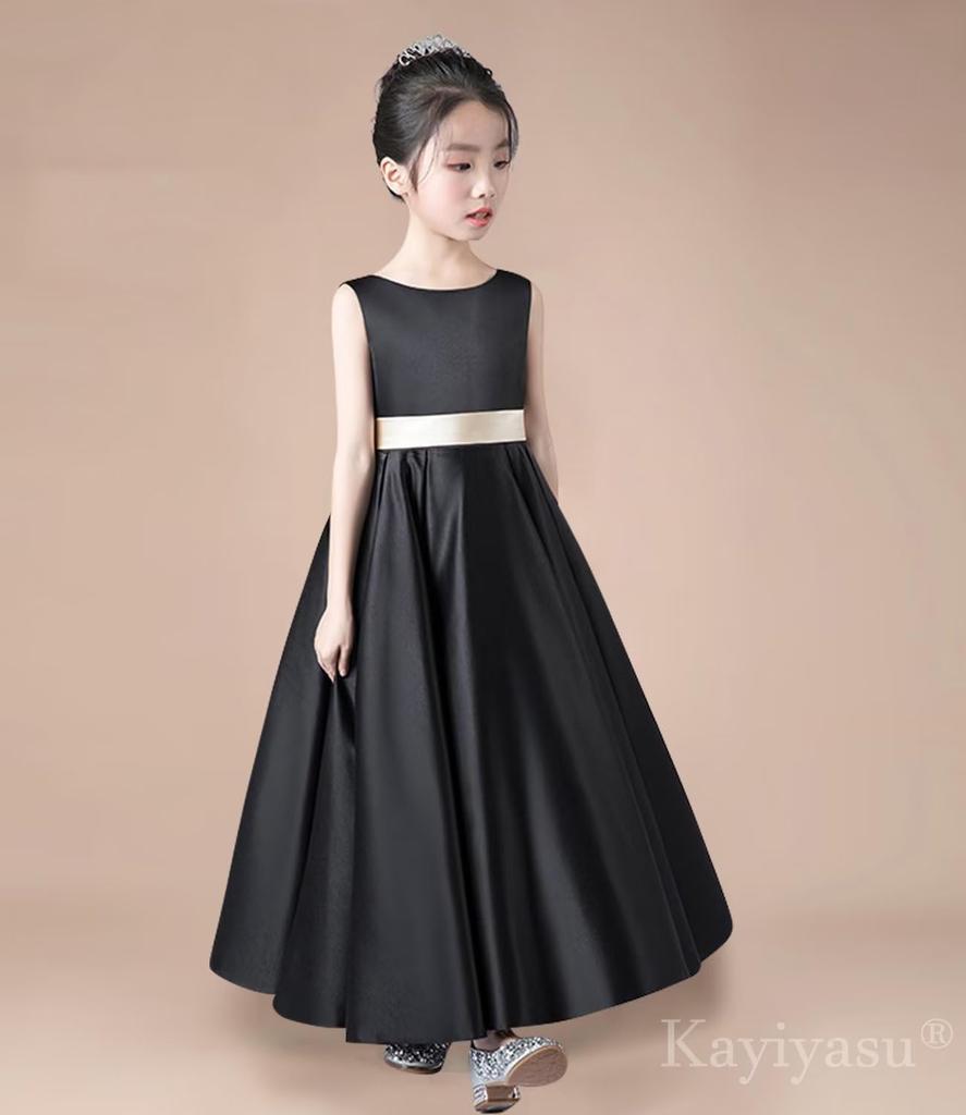 Kayiyasu Long Satin Dress for Perfect for Piano Formal Slimming Children's Dress, V-Neck Girls, Recitals, Weddings, Occasions, Sleeveless, Elegant,