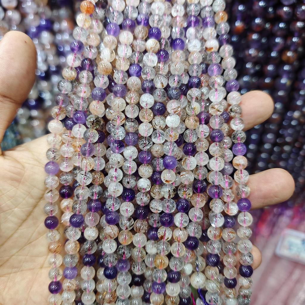 Purple Series Amethyst & Super Seven Crystal Beads: Round, Natural Stone, DIY Jewelry Accessories