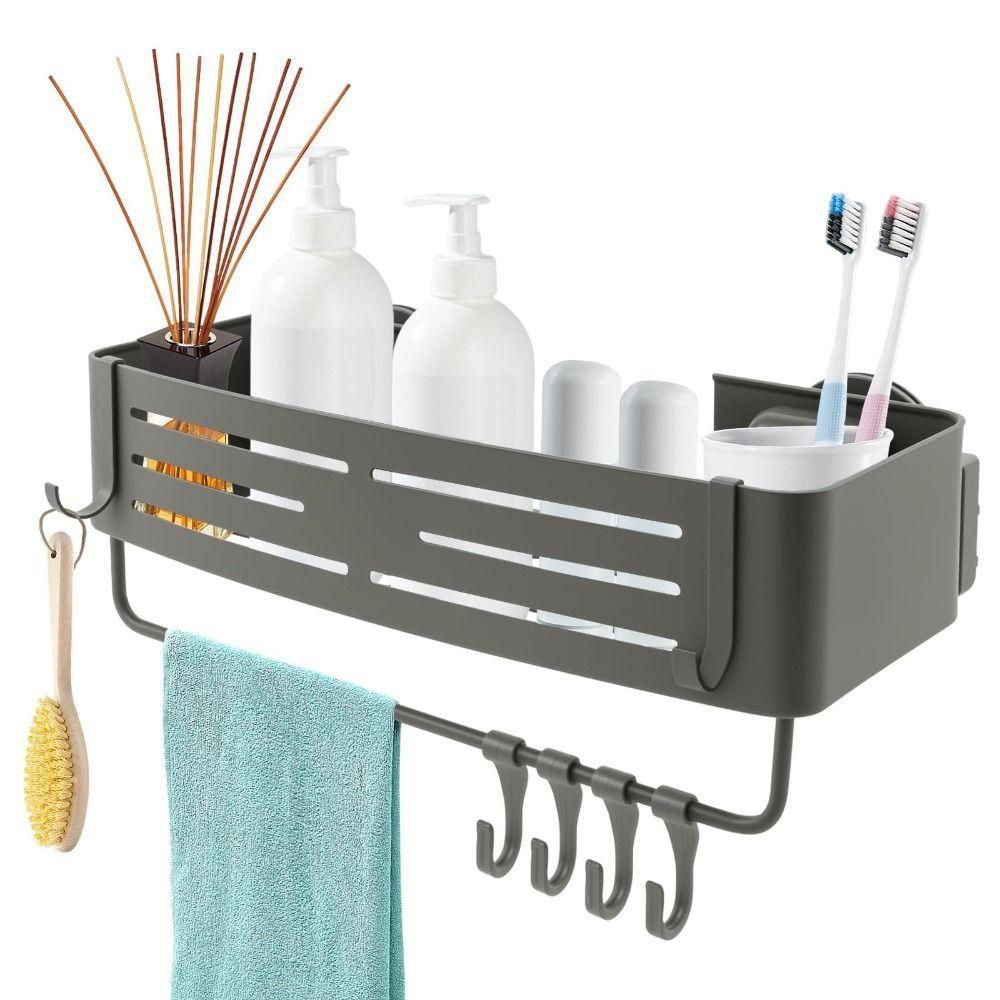 Suction Cup Shower Shelf Towel Bar Bathroom Storage Space Saving Corner Rack  Home Decor