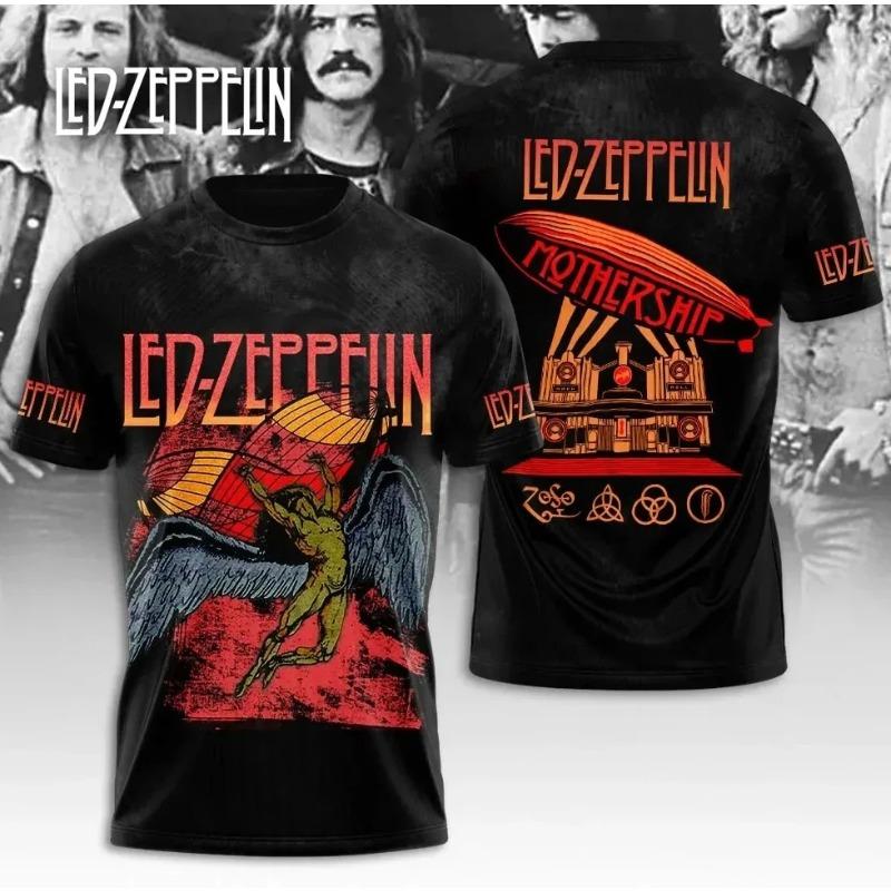 Koszulka LED Zeppelin z nadrukiem 3D Retro Street Amerykańska z krótkim rękawem Odpowiednia zarówno dla mężczyzn, jak i kobiet Fanów