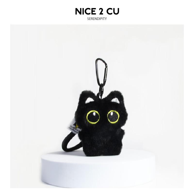 Cute Black Cat Plush Keychain, Fluffy Cat Bag Charm with Colorful Knit Scarf,Black Cat Plush Keychain, Fluffy Cat Charm