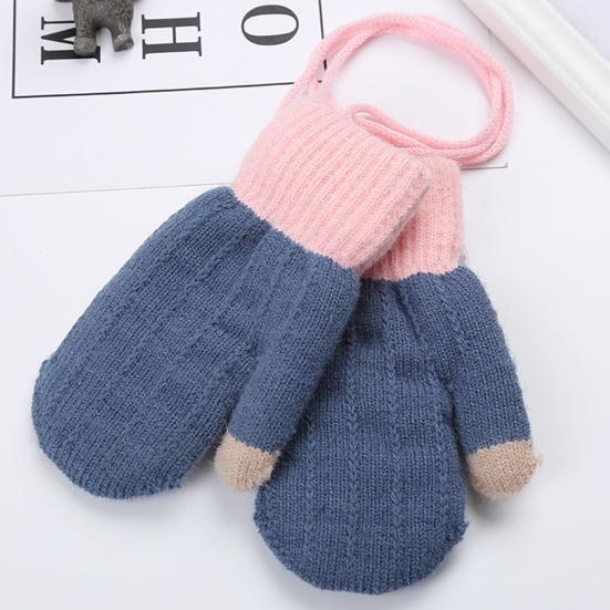 Kids Winter Double Layer Thick Warm Full Finger Stitching Knitted Gloves