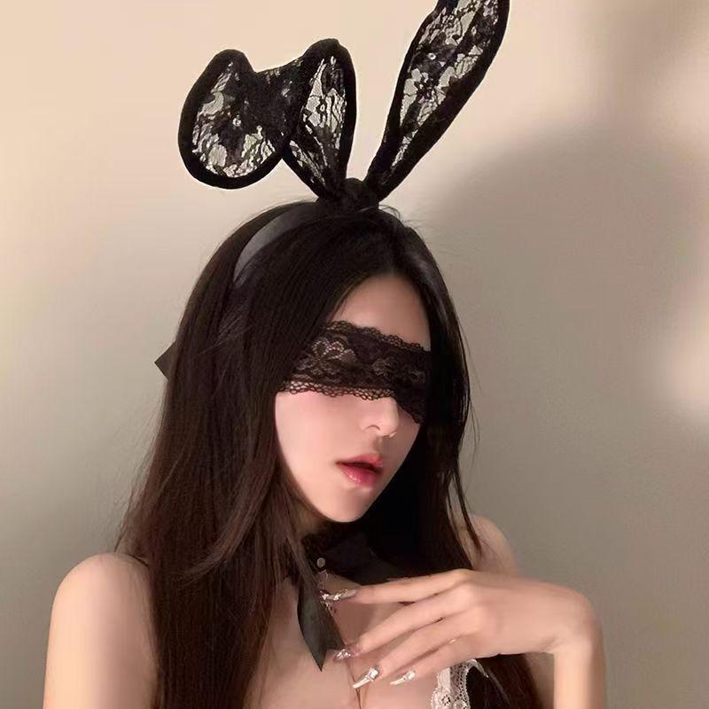 Pure Desire Lace Bunny Ear Headband & Eye Mask Set - Cute Hair Accessories for Couples