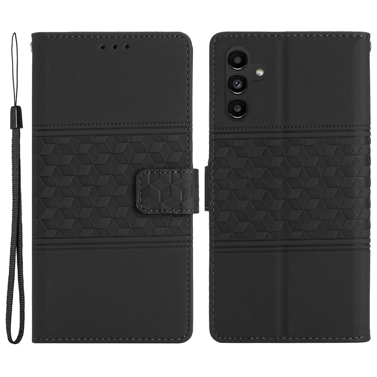 

For Samsung Galaxy A55 5G Phone Case Imprinted Rhombus Wallet Stand Leather Cover Black