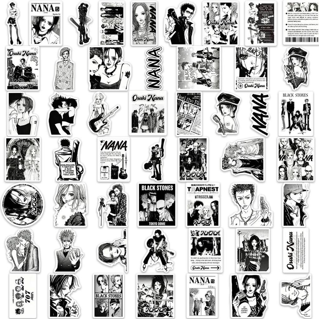 NANA Osaki Black and White Cartoon Sticker Set (52 pcs) - Waterproof DIY for Phone Cases and Suitcases