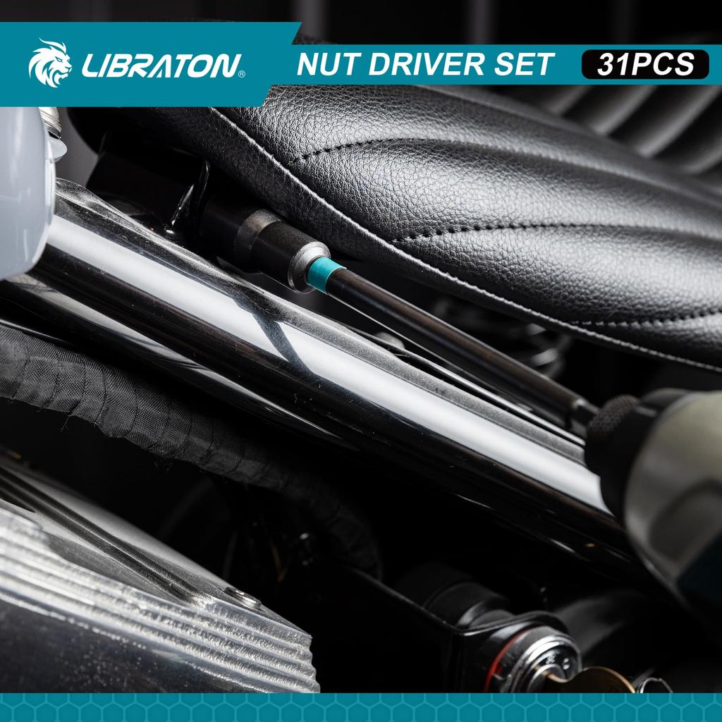 LIBRATON Zestaw bitów nasadowych 31 sztuk Nasadka udarowa Nasadka do wkrętarki udarowej Zestaw nasadek Nasadka z bitem sześciokątnym Długa nasadka Trzpień sześciokątny 6,35 mm