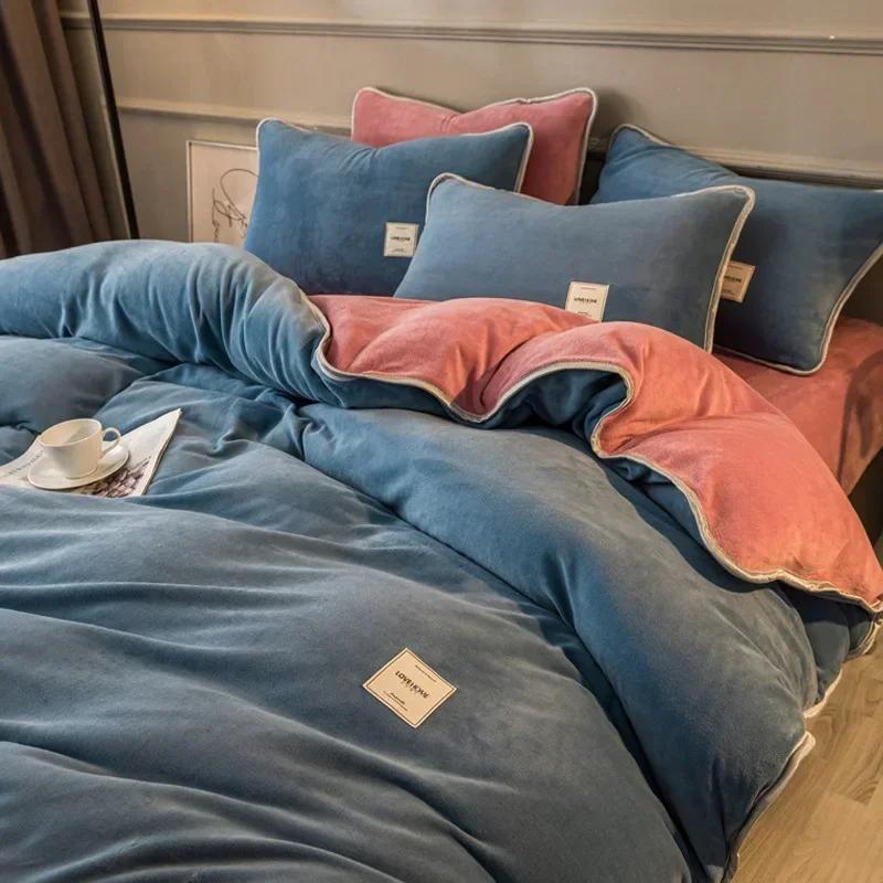 New Winter Coral Velvet Warm Sheets Soft Plush Pillowcases Flannel Sheets Bedding for Home Use