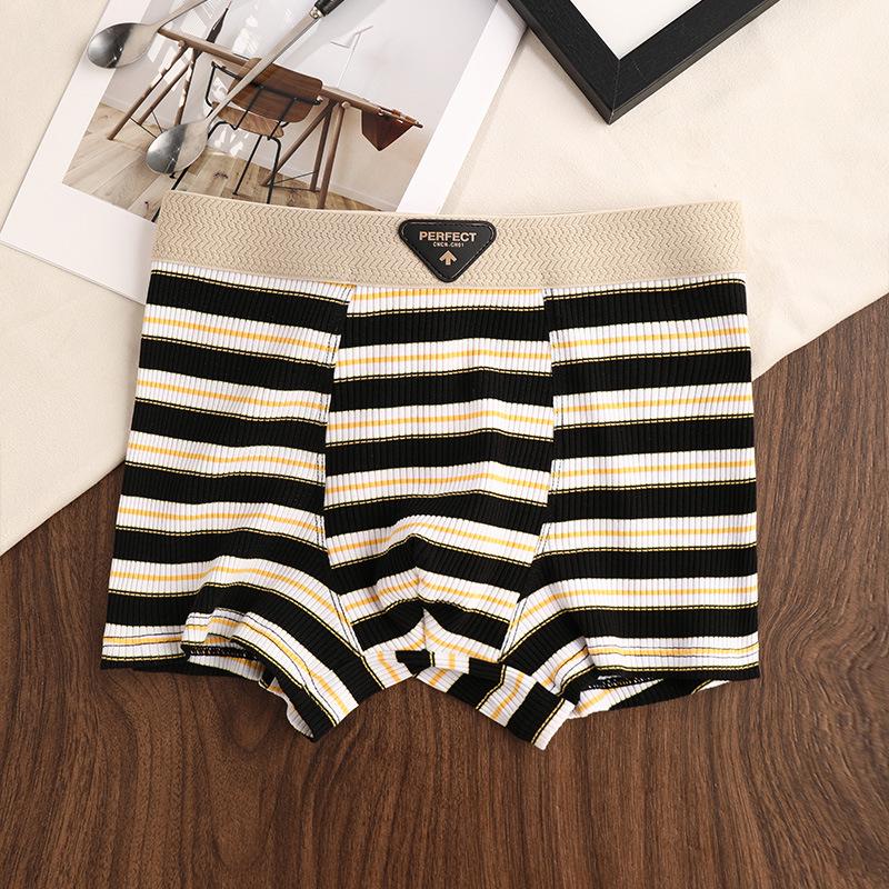 Men's Striped Trendy Cotton Mid-Waist Boxer Briefs - Breathable & Comfortable