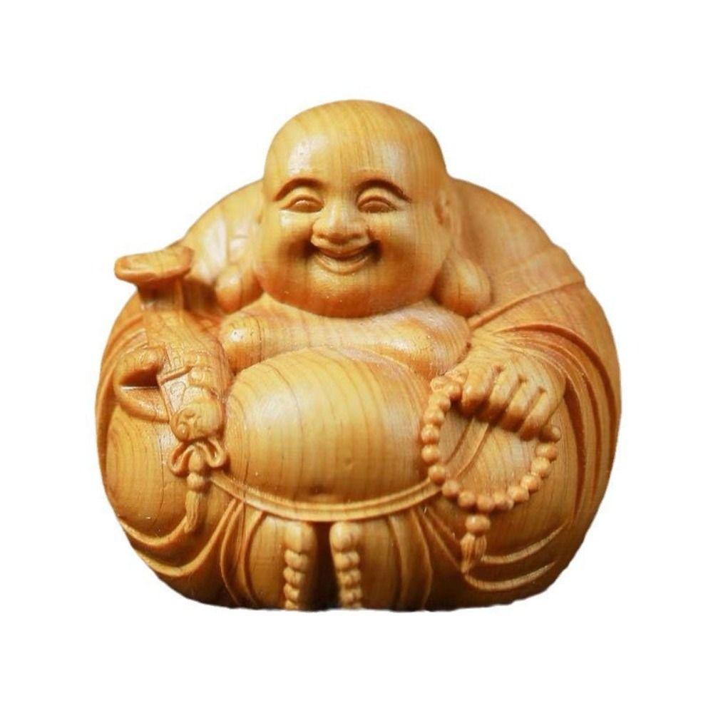 Estatua Mini Buda Riendo Tradicional Feng Shui Riqueza Escultura Buda de Madera Adorno Mini Buda Sonriente
