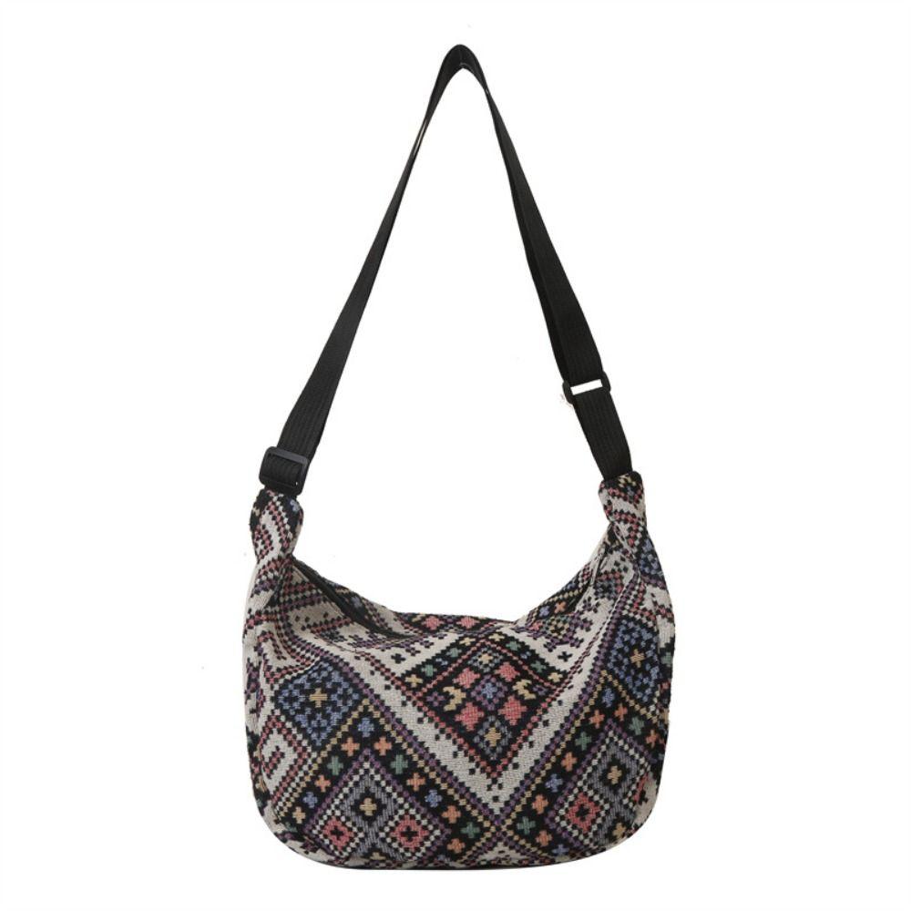 Large Capacity Ethnic Style Shoulder Bag Underarm Bag Embroidery Message Bag Travel