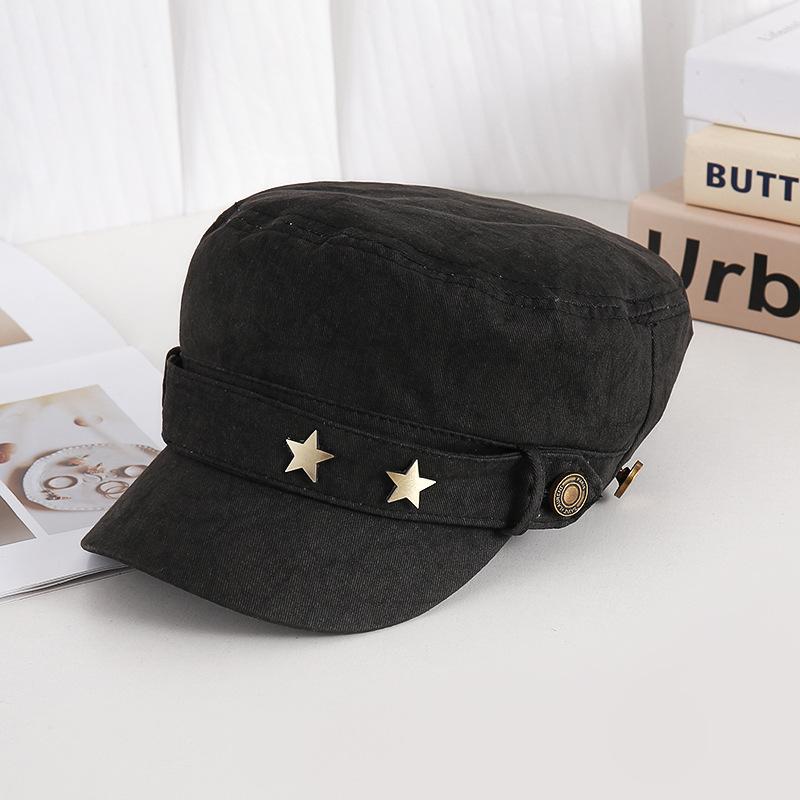 Flat-top equestrian hat for women, small face in autumn and winter, big head circumference, Maillard retro duck tongue beret, new model.