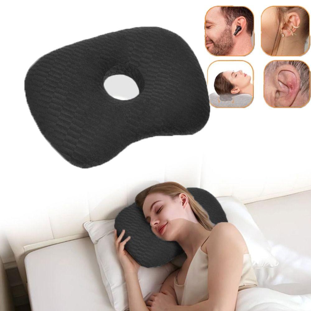 Ergonomic Curved Side Sleeping Pillow Cotton Filling Pillow with Ear Hole  for Ear Pain Relief