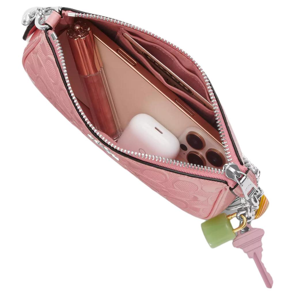 Coach Nolita 19 Heart Pendant Chain Handle Zipper Closure Patent Leather Handbag Small Women Handbag Pink CCZ27-SVPK