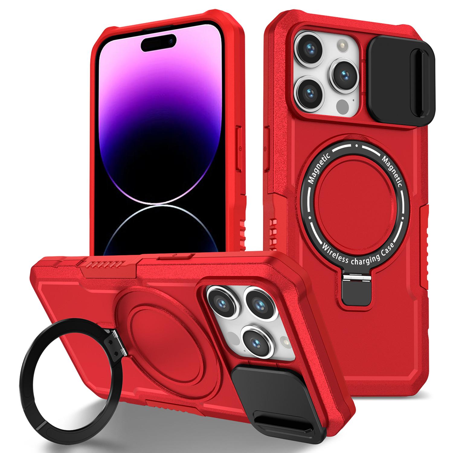 

For iPhone 14 Pro Max Case Lens Protection Kickstand Magnetic Phone Cover Red