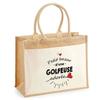 Sac de plage - PLANETEE - Jute avec poche Bazar d'une Golfeuse adorée - Coton réutilisable - Multicolore - 43x33 cm