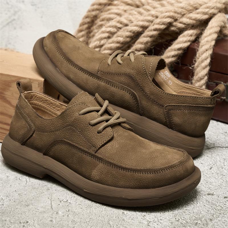 Spring and Summer New Men's Casual Leather Shoes Top Layer Cowhide Retro Versatile Soft Sole Single Shoe Low Cut Lace Up Men's Shoes