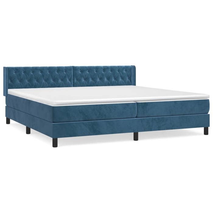 Lit avec sommier et matelas - Maison Exclusive - Velours bleu foncé - 200x200cm - Tête de lit réglable