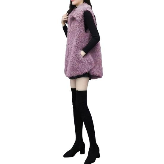 Women's Fuzzy Faux Fur Vest Sleeveless Lapel Fleece Jacket Winter Warm Open Front Cardigan with Pockets