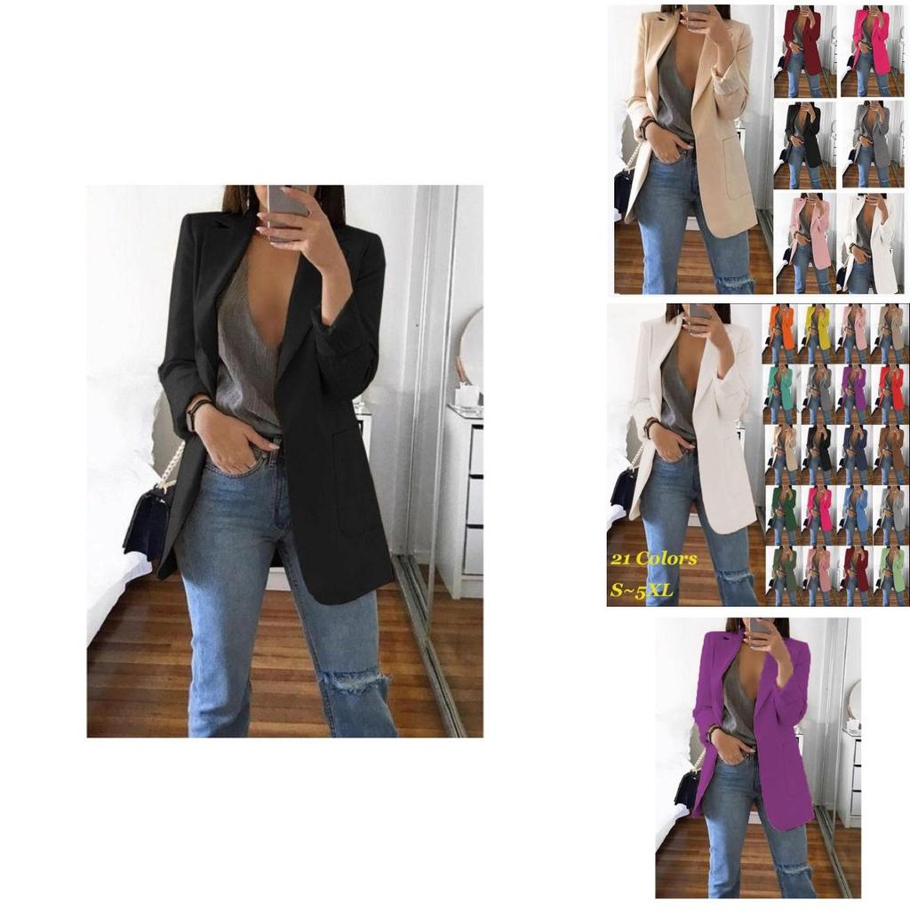 Lapel Women Loose Turndowncollar Long Sleeve Casual Blazer Women Outwear
