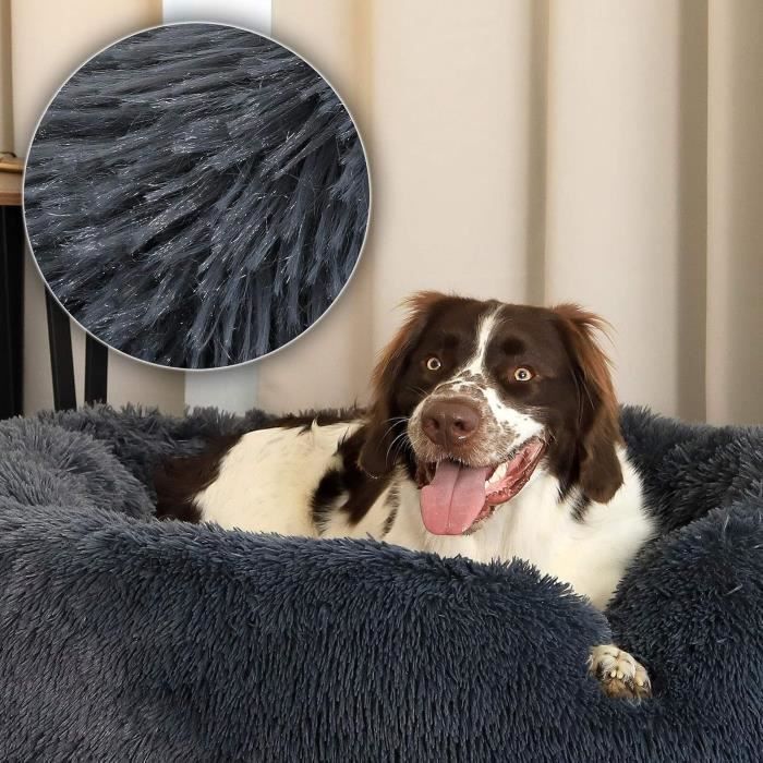 Lit rond - lionto - ø100 cm - gris foncé - moelleux - pour animaux domestiques