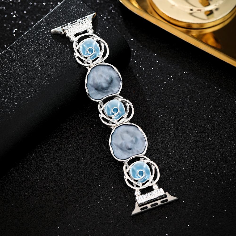 Vintage Dutý Růžový Elastický Náramek pro Apple Watch se 40mm Řemínek 42 44 45 49 38 41mm Květinový Kovový Řemínek pro iWatch 9 8 7 6 5 4