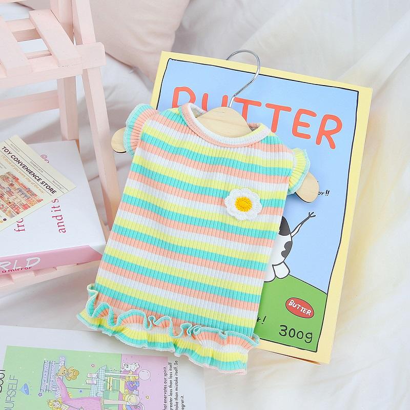 Summer Dog Clothes Pet Dog Vest Dress Dog Knitted Striped Dog T Shirt Chihuahua Bichon Clothing Kitten Puppy Girls Dog Costume