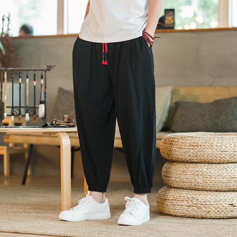 Spring  Men's Cotton and Hemp Pants Loose Drawstring Lantern Pants Haren Pants Japanese Casual Pants