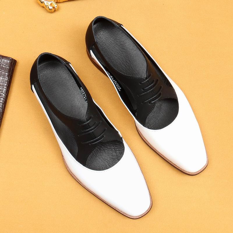 Sandalen Herren Leder Hohl Sommer Britische Mode Business Casual Eckiger Zeh Weiche Sohle Weiße Lederschuhe
