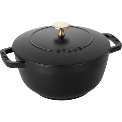 Staub Wa-NABE Black Large 20cm Cast Iron Enamel Pot with Handles, 3-Cup Capacity, Induction Compatible [Official Japanese Product] Wa-NABE 40501-009
