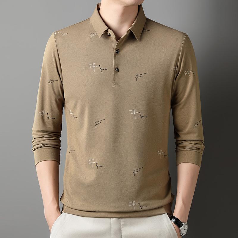 

Мужская рубашка поло среднего размера с длинными рукавами, деловая повседневная футболка с лацканами и принтом букв 4XL верблюд