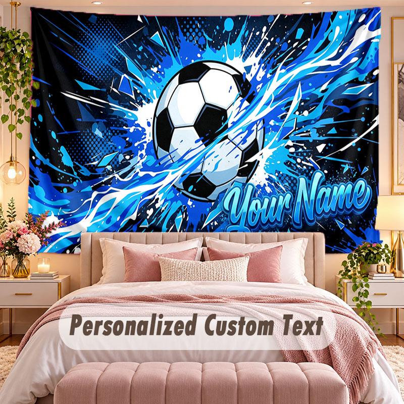 Soccer (379) Theme Wall Tapestry Customized With Name Text Personalized Hanging Tapestry For Bedroom Living Room Decor