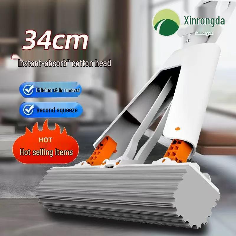Sponge Absorbent PVA Foldable Mop, Hands-Free Wet & Dry Dual-Use, One-Wipe Clean