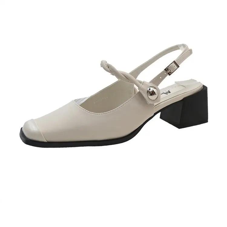 Fashion French Chunky Heels Mary Jane Sandals Women 2025 Summer New Temperament Chunky Heels