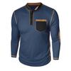 Men's Long Sleeve Stand Collar Henry Tshirt Casual Cotton Patchwork T-Shirt Autumn Winter Base Layer Shirt American Retro Tees
