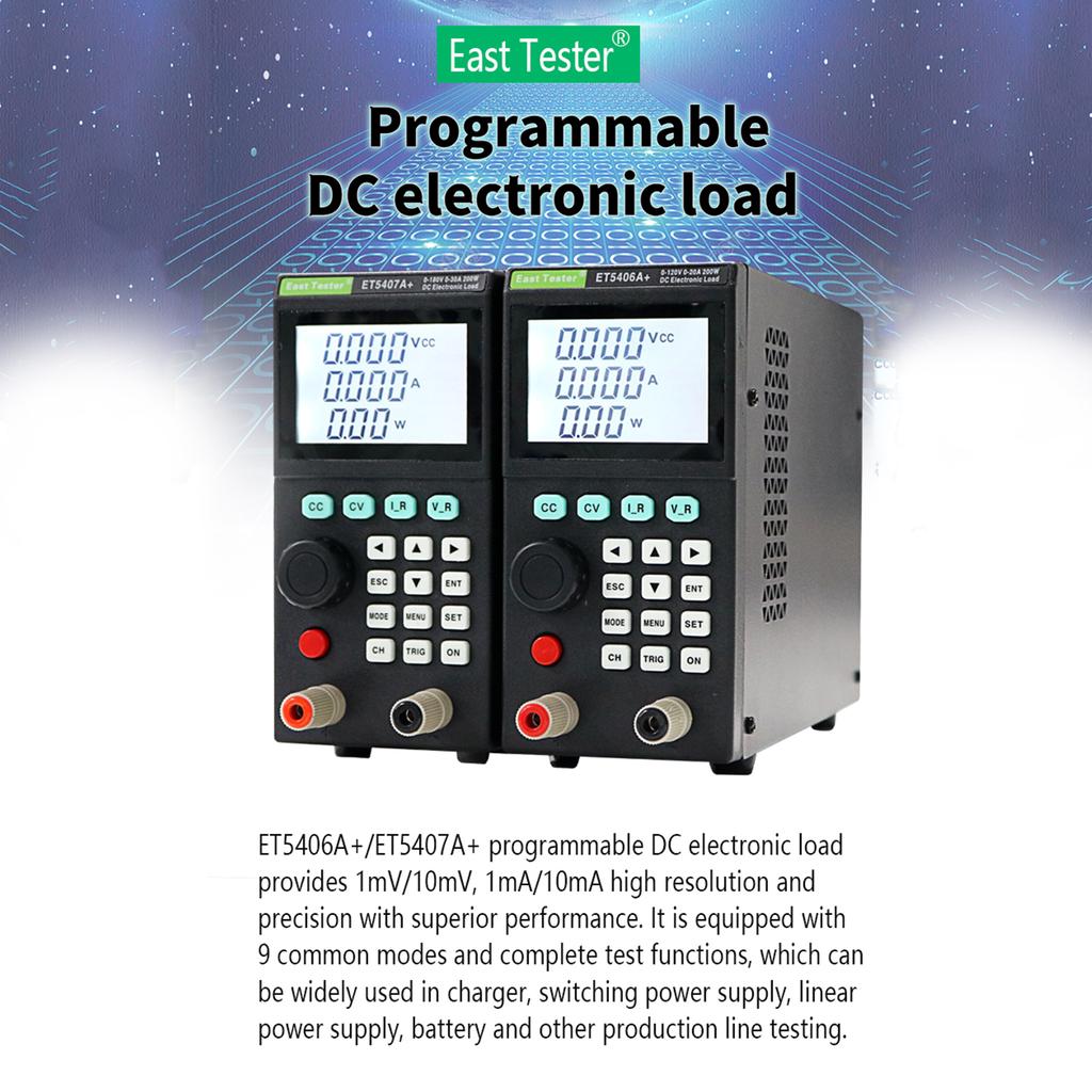 East Tester ET5406A+ 200W 0-120V 0-20A Programmable DC Electronic Load Tester 1mV1mA Mini Battery