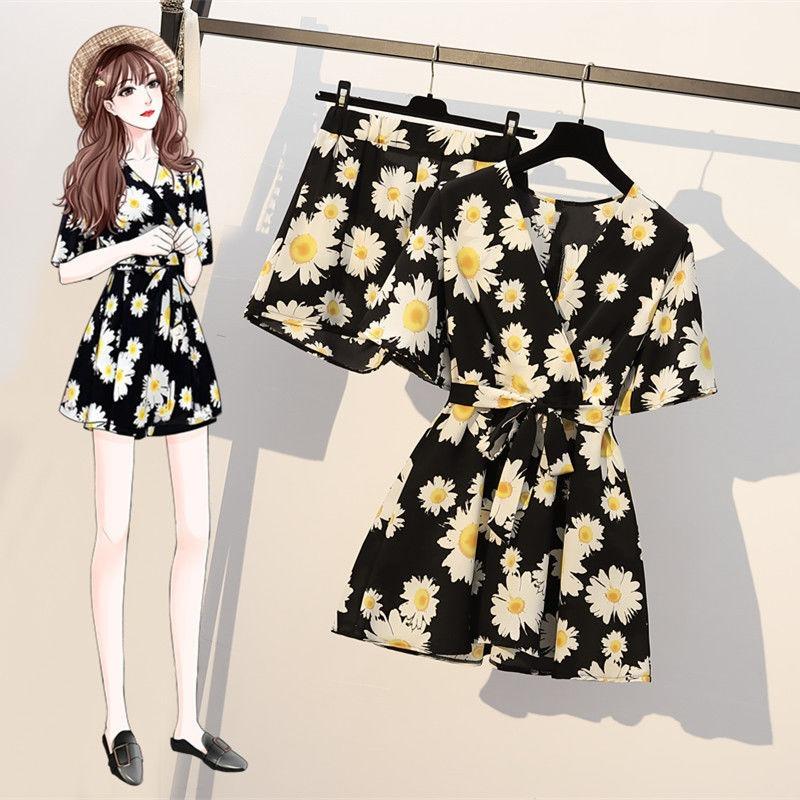 

Плюс размер комплект из двух предметов костюм женский шифон Vinatge принт элегантное женское платье комплект женский летний костюм XXXXL жёлтый