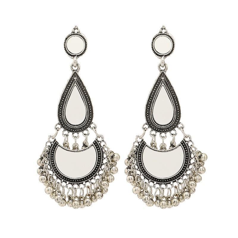 Bohemian Retro Teardrop Silver Mirror Earrings